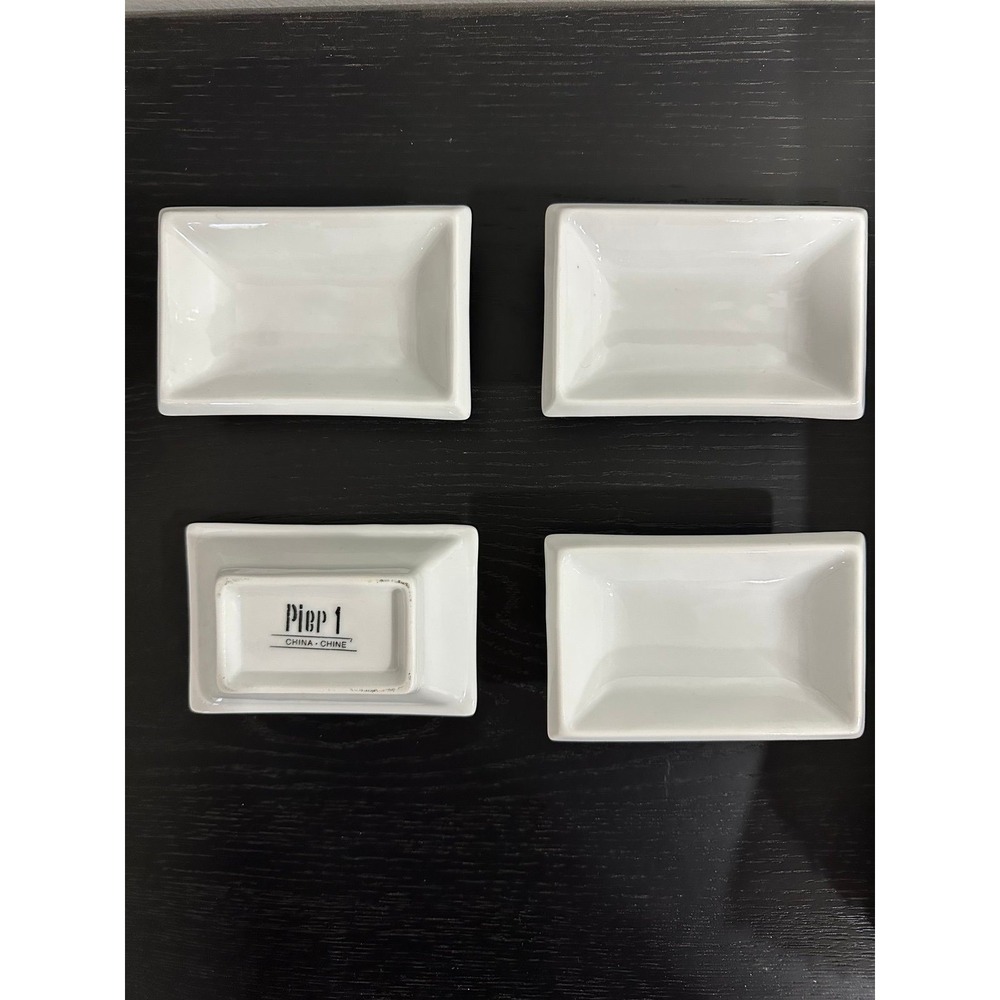 Set of 4 Pier One Condiment Dipping Bowls White Sushi Night EUC